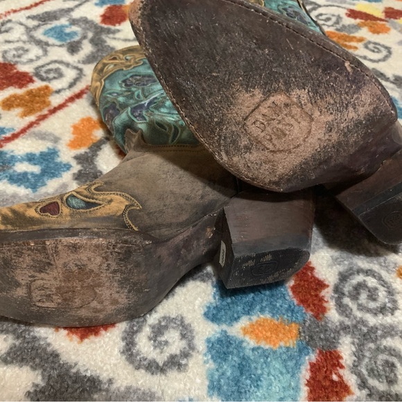 Dan Post Brown and Blue Heeled Boots with Embroidery - Picture 4 of 4